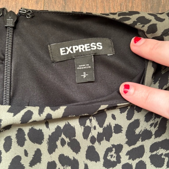 Express Leopard Print Puff Sleeve Fit and Flare Dress Size Small - Picture 2 of 8